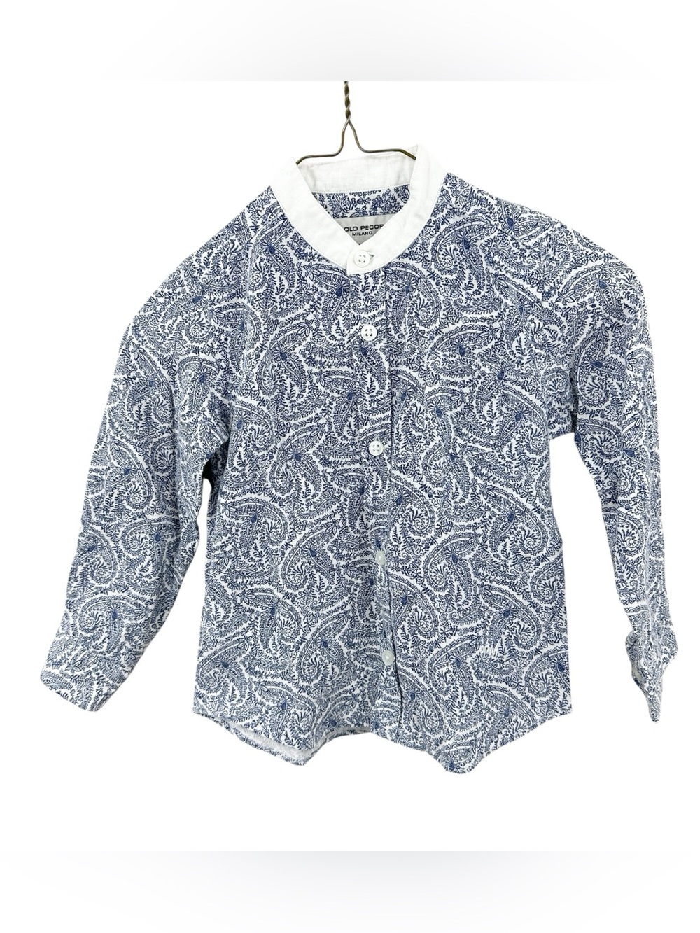 PAOLO PECORA Boys Dress Shirt Italy Button Blue White